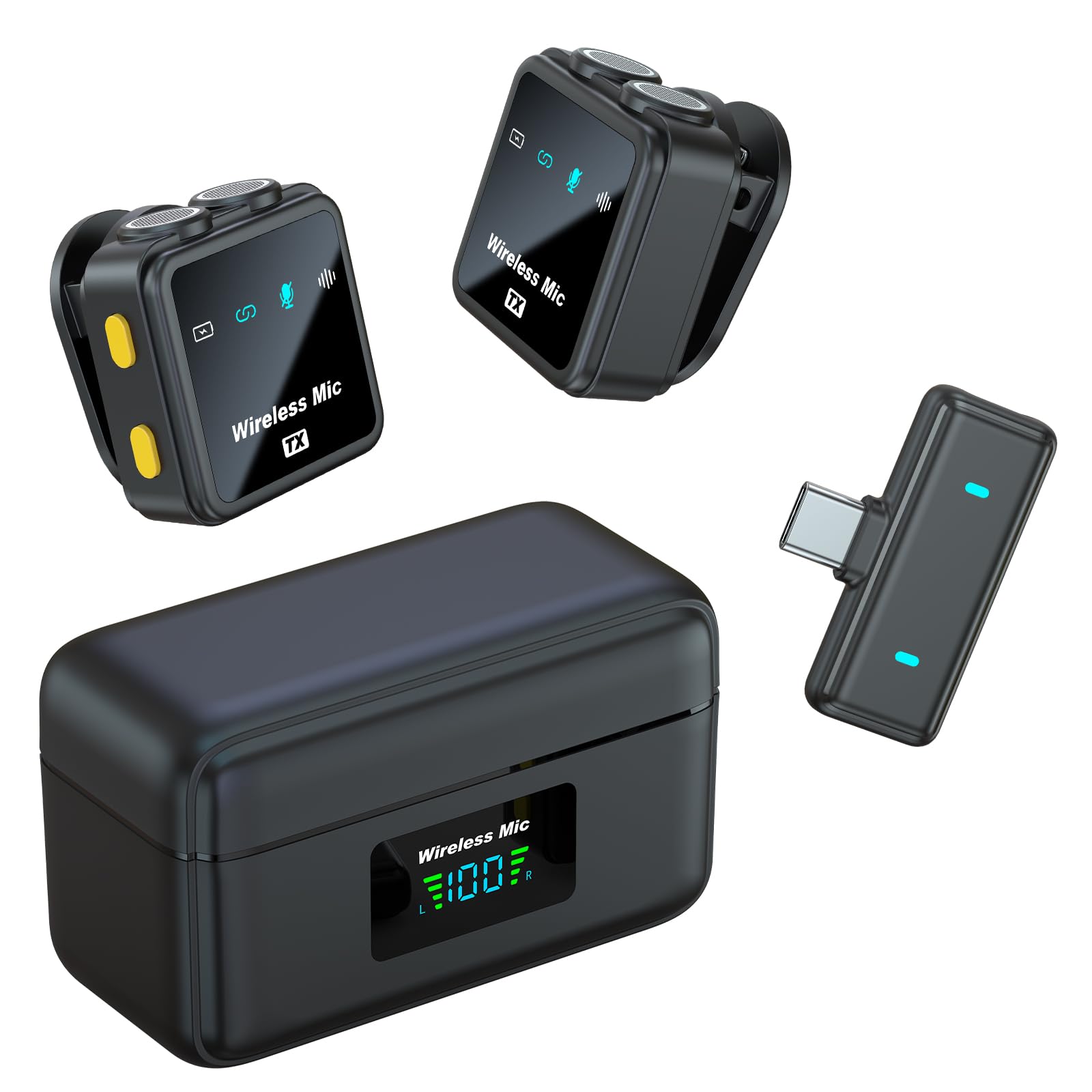 NOTEVOX VM32 Wireless Mini Microphone for iPhone 17 16 15 Android Phone, USB C Lavalier Lapel Mic with 40H Charging Case 75 Ft Video Recording