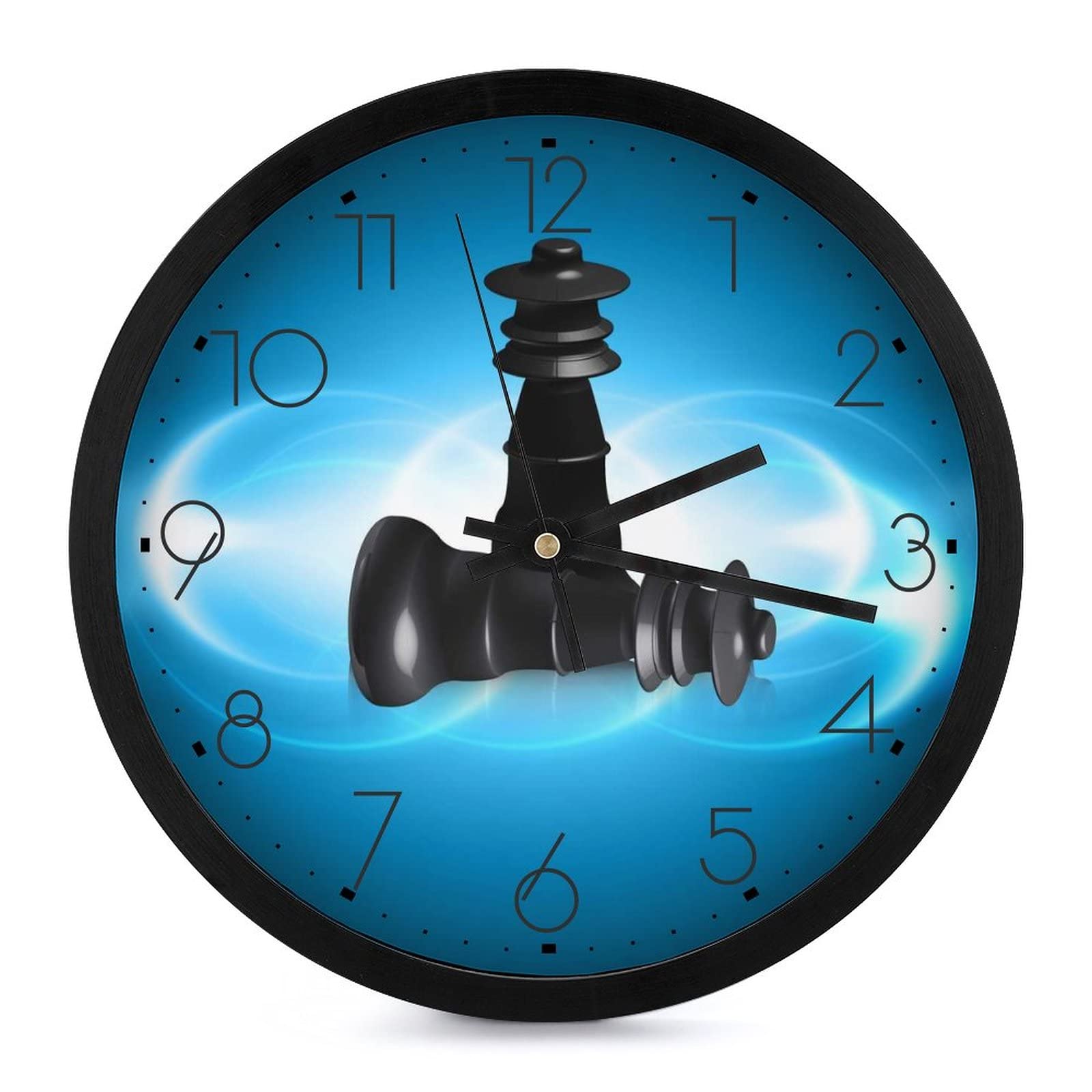 Pendule Murale Silencieuse Noire Échecs 25.4 cm pour Maison et Bureau