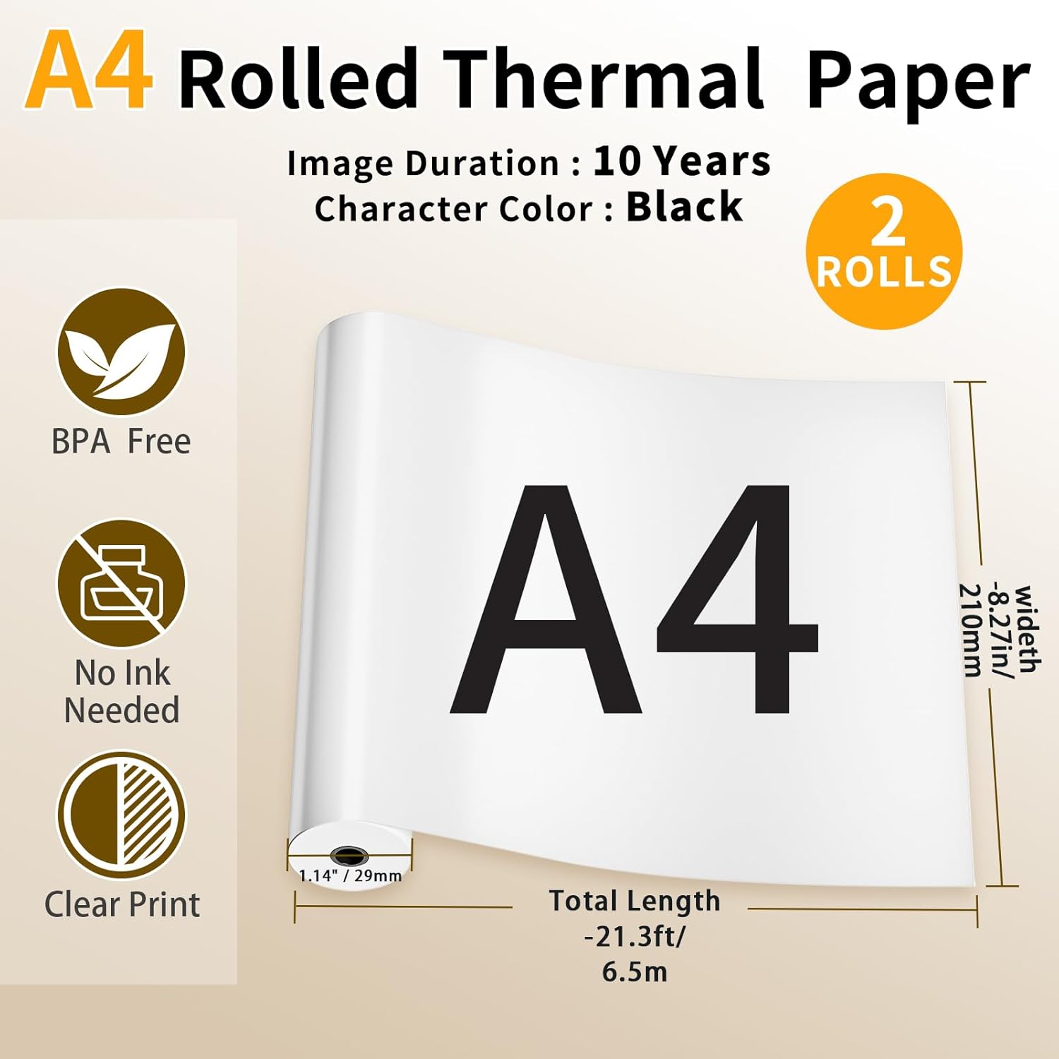 Phomemo A4 Thermal Paper, Quick-dry Continuous Thermal Printing Paper, Compatible with M832/M833/M834 M835 M836 MT810, 8.27