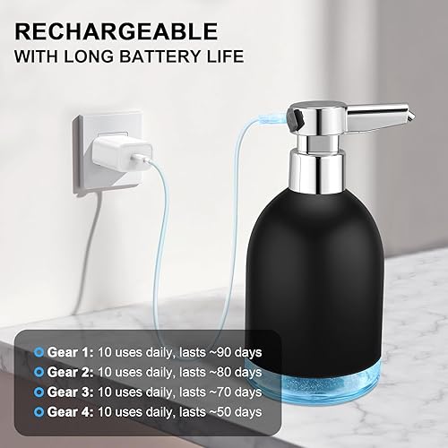 Miniatura 5 de Dispensador automático de jabón líquido sin contacto plástico de 11 oz  5 niveles ajustables negro recargable eléctrico automático dispensador de