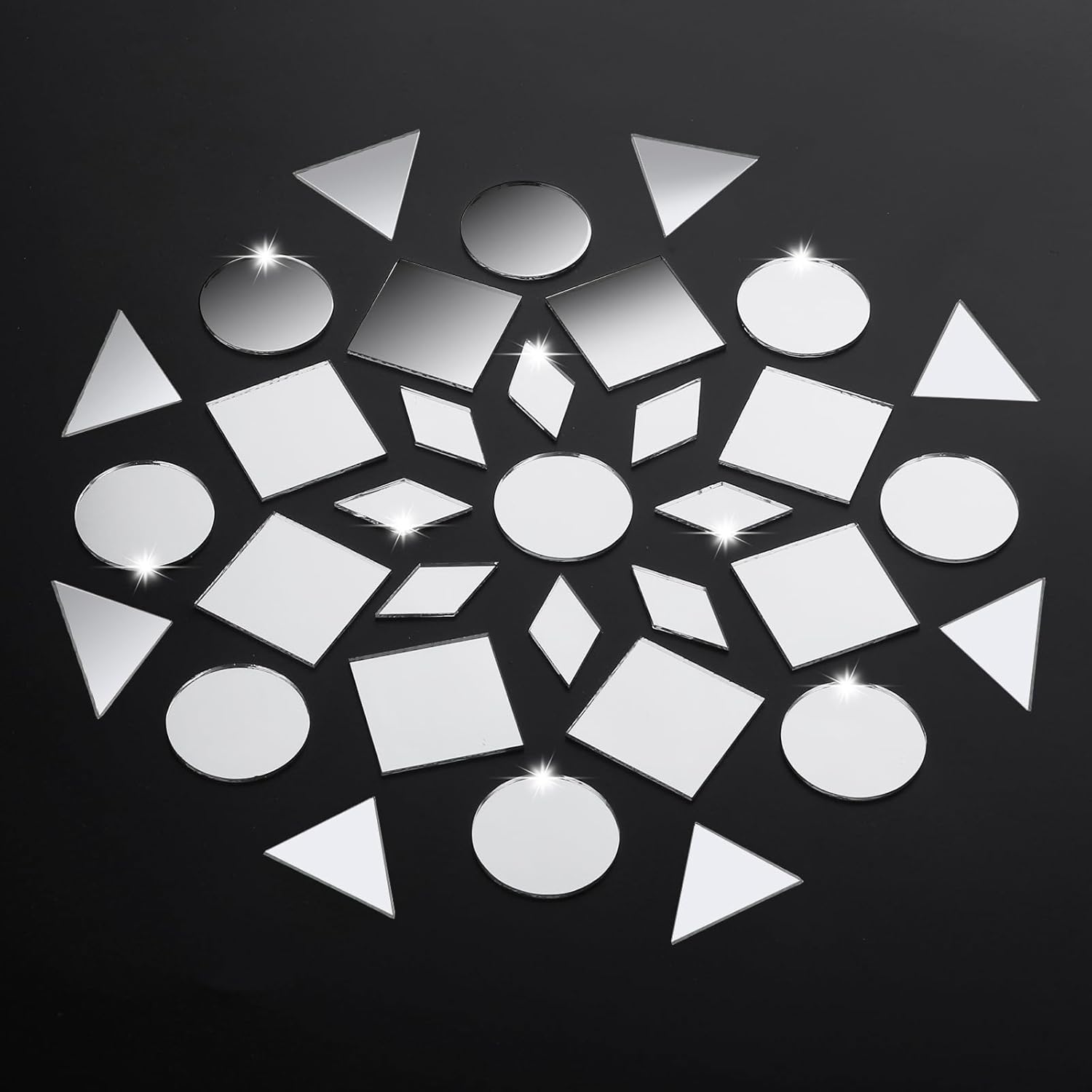 120 Pcs 4 Shapes Mirrors for Crafts, Small Mirror Pieces for Crafts DIY Mirror Mosaic Tiles Triangles/Squares/Rounds/Rhombus Glass Tiles 1 Inch Mirror Tile for Disco Balls Crafts Supplies - Image 3