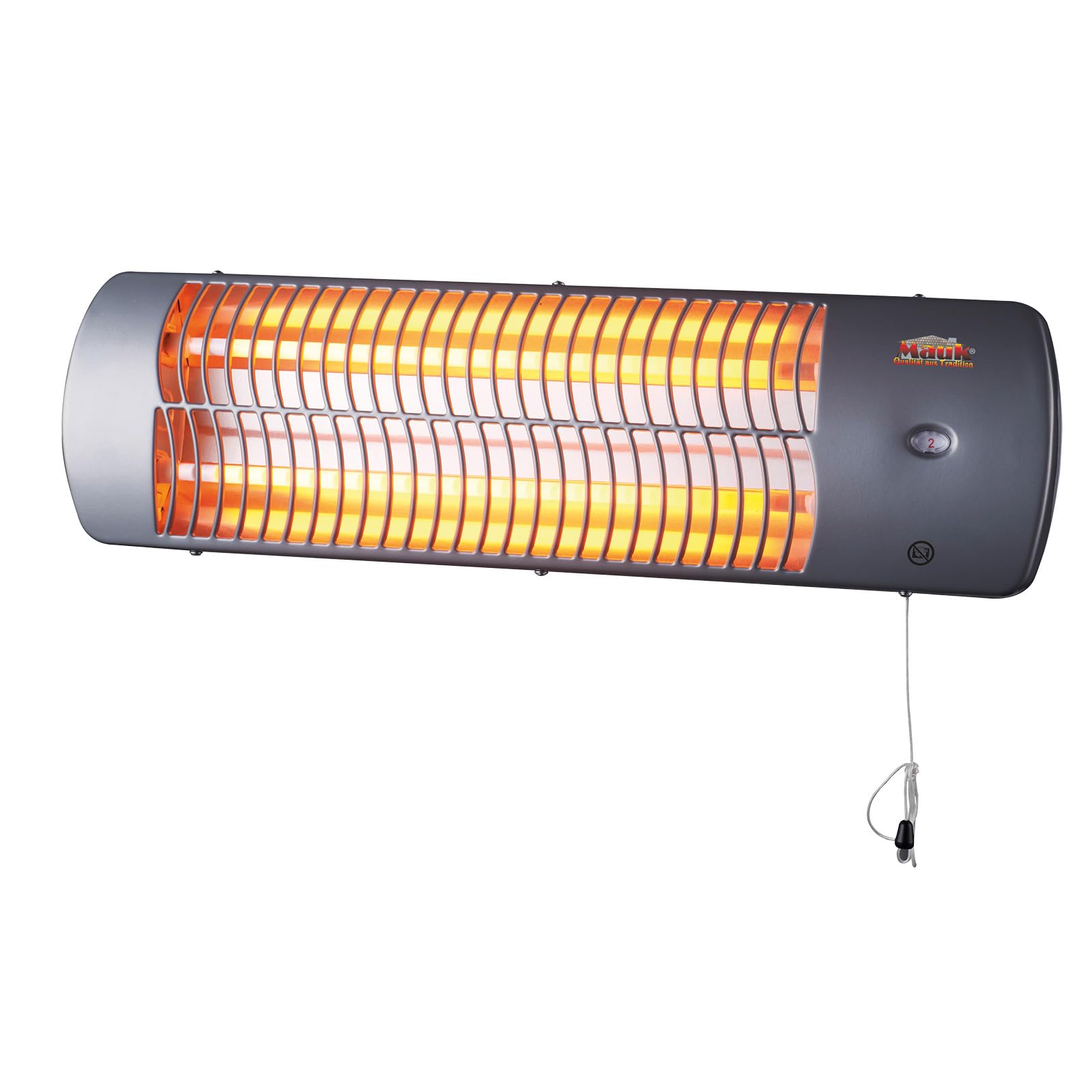 MAUK® Infrarot Heizstrahler Quarzröhren Heizgerät 2 Stufen Heizung - 1200W | Flachheizkörper mit Wandhalterung, Zugschnur & einstellbarem Neigungswinkel