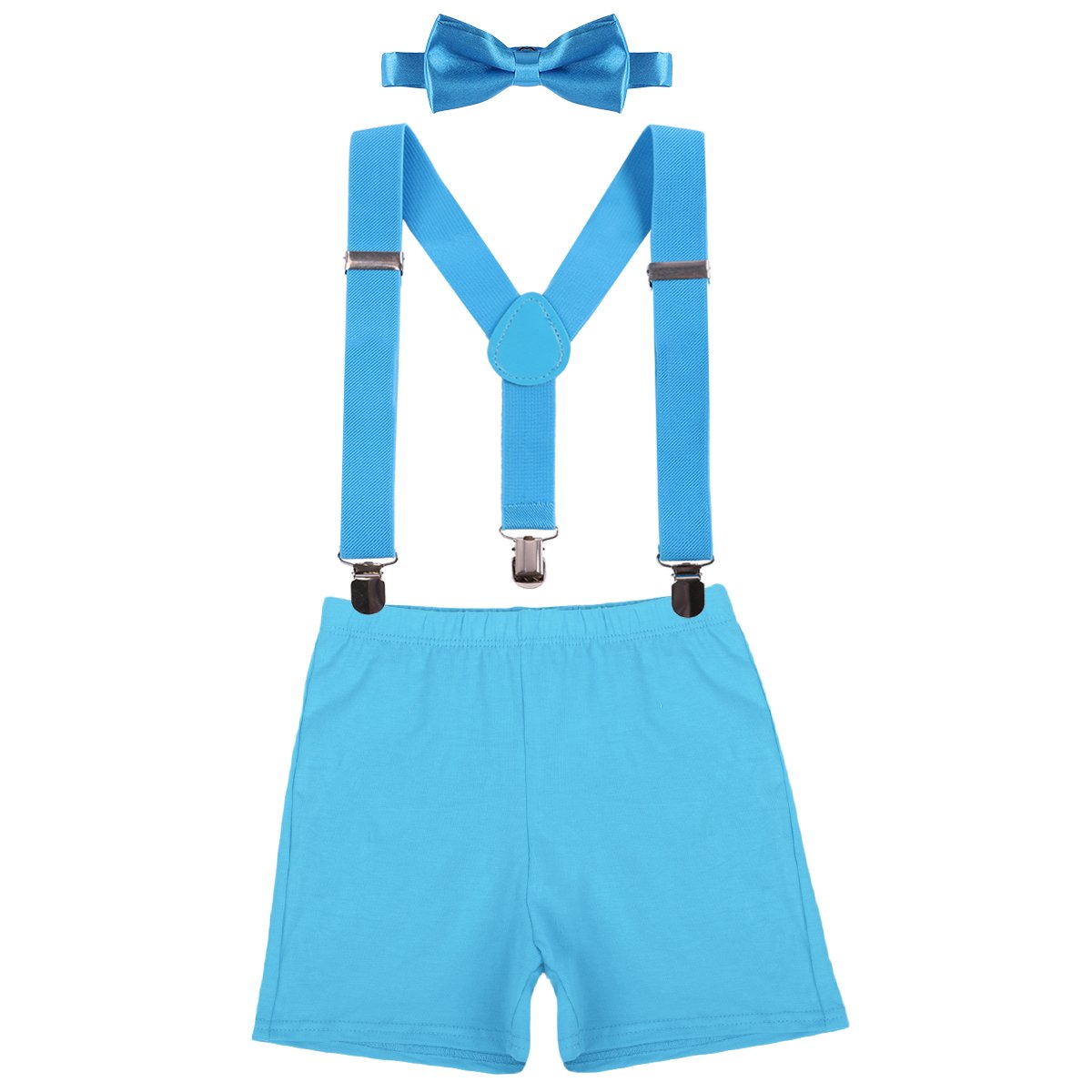 Cake Smash Outfit Baby Boys 1st 2nd Birthday Bloomers Diaper Cover + Bow Tie + Y-back Suspenders Pants Boxer Shorts Tuxedo Clothes 3Pcs Set for Photo Shoot Prop Party Light Blue 12-18 Months