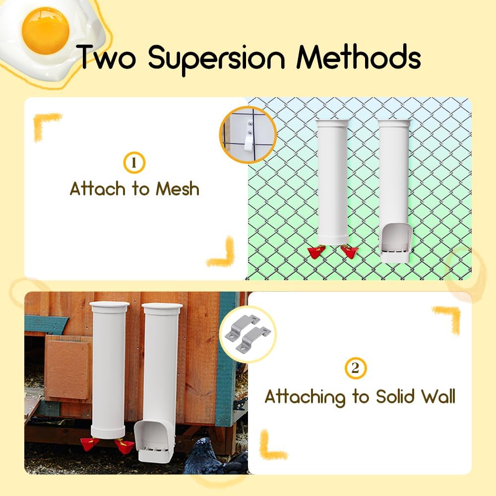 VOSON 1 Gallon Hanging Chicken Waterer with Two Automatic-Fill Water Cups - No Waste Poultry Water Dispenser for Coop (White)