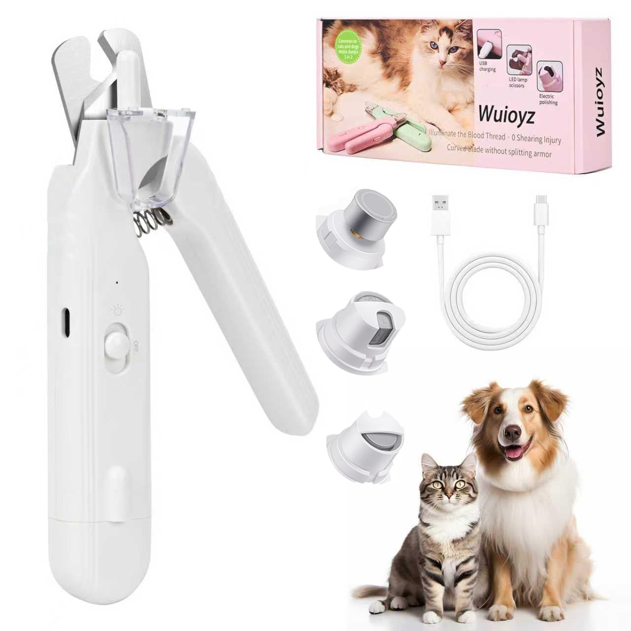2-in-1 Dog Nail Grinder &Dog Nail Clippers with Light，Cat Nail Clippers ，Ultra-Quiet, USB Rechargeable, Multiple Grinding Methods, and Splash Guard for Large Medium Small Dogs Cats Pets(White)