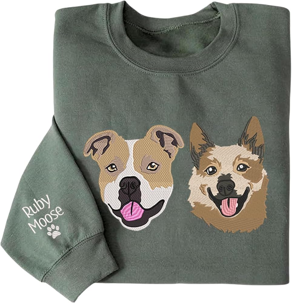 Custom Pet Embroidered Sweatshirt, Custom Dog Face Embroidered Sweatshirt, Dog Mom Sweater, Gifts for Pet Lovers, Personalized Gift for Mom, Matching Dogs and Cat Owner Sweater
