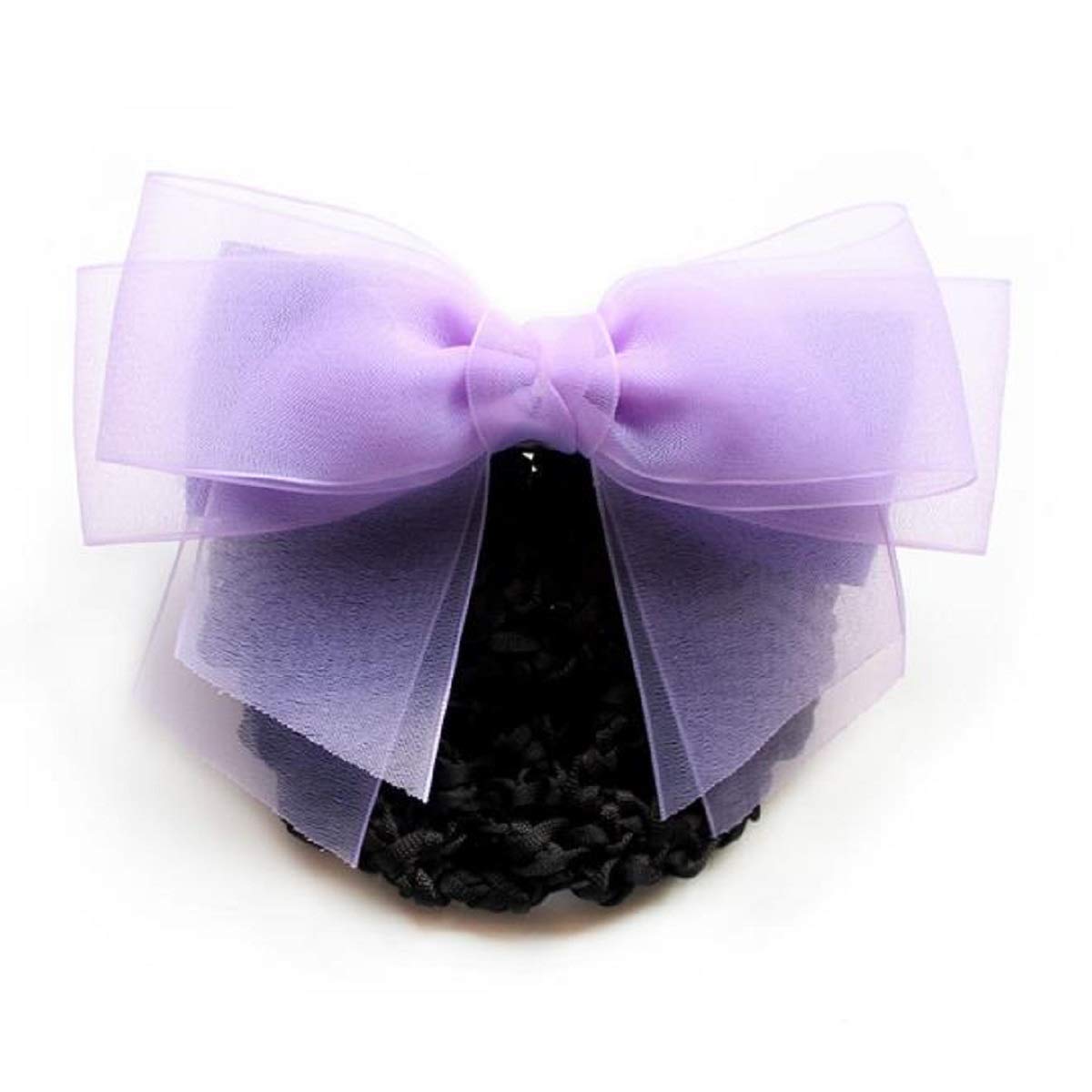 Acvip Women's Lilac&Crochet Hairnet Sheer Fabrics Bowknot Barrette Hair Clip With Snood Net (Lilac&Crochet Hairnet)
