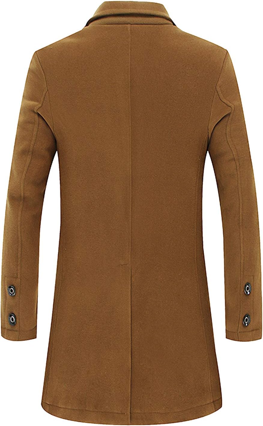 Flygo Men's Winter Classic Wool Blend 2 Pieces Single Breasted Long Pea Coat