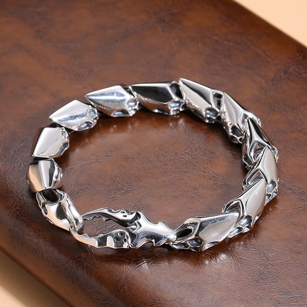 Punk Bracelet for Men - Copper Bracelet Antique Silver Plated Chain Rock Hip Hop Link Cuff - 22.5cm (8.86in)