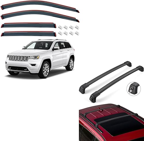 Protectores de lluvia en canal para Jeep Grand Cherokee 2011-2020 + barras transversales de portaequipajes para Grand Cherokee AltitudeSRTTrackhawk