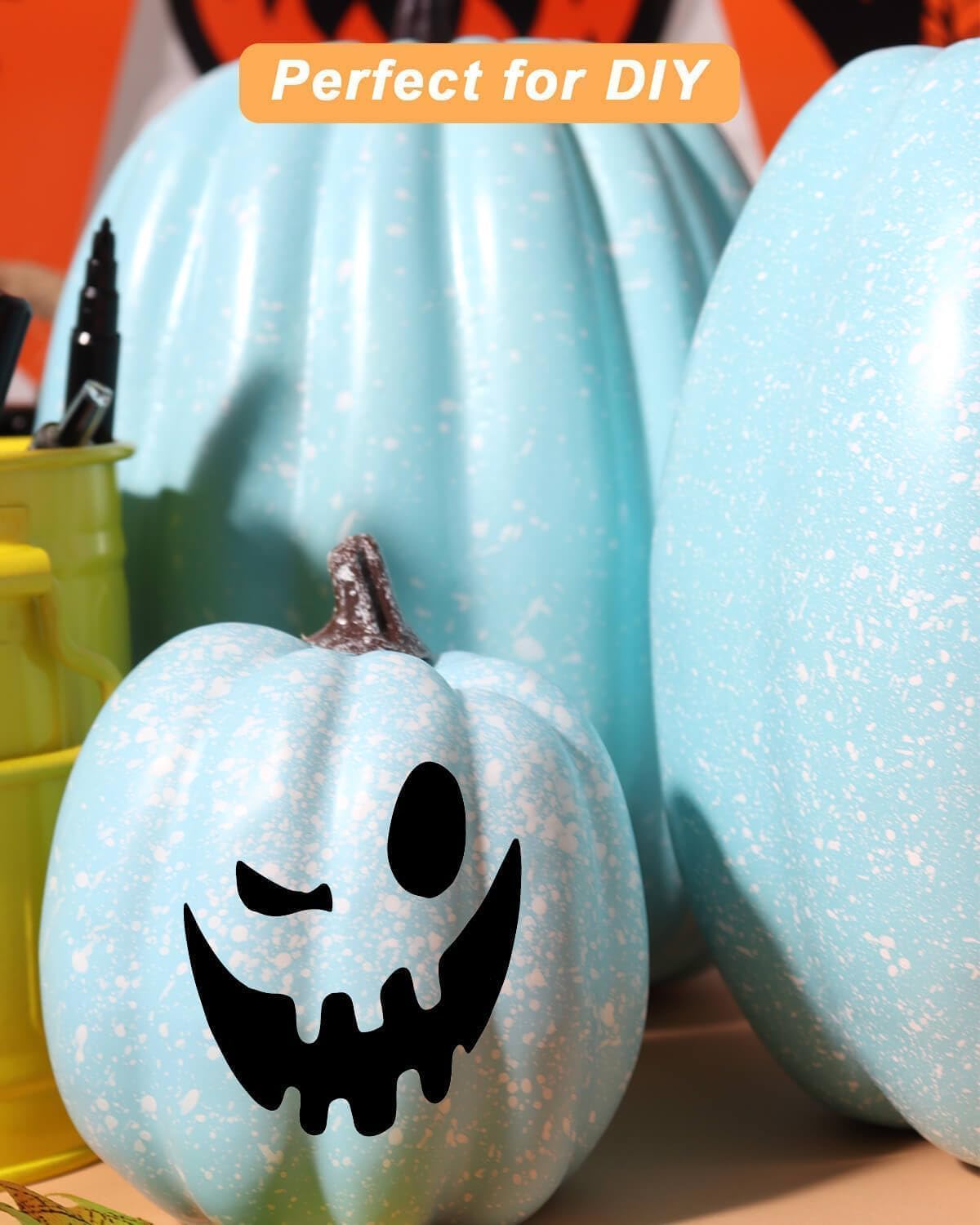 vensovo 12 Pcs Assorted Blue Plastic Pumpkins for Decorating, 7 Pcs Small and Large White Pumpkins for Fall Décor, DIY Craft Lifelike Artificial Assorted Foam Pumpkin for Halloween