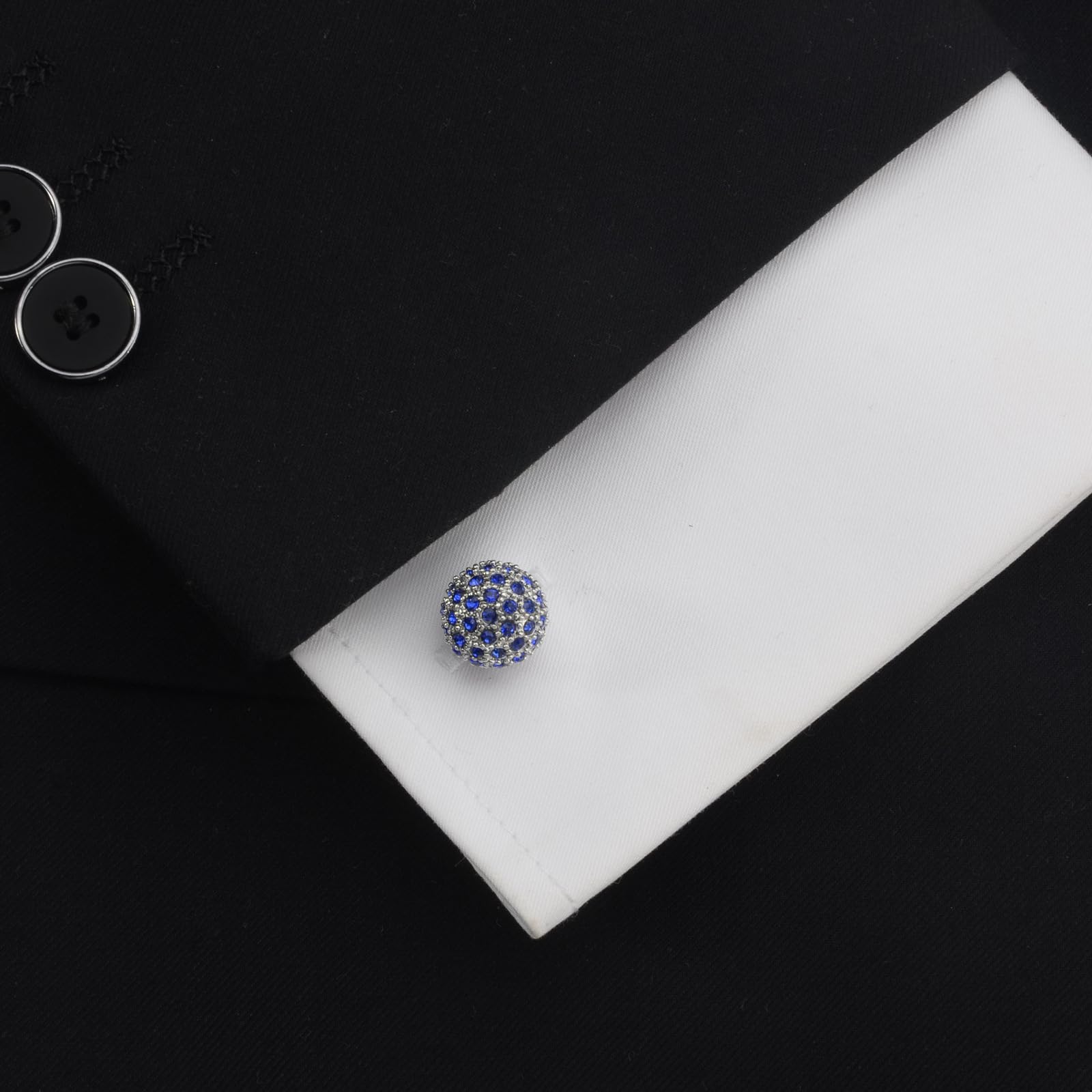 Gemelli Blu da Uomo | Gemelli con Diamanti e Strass | Acciaio Inox | Regalo per Uomo | Accessorio per Matrimonio | Gioielleria di Lusso per Camicia, Polso, Moschettiere, mm, Acciaio Inox, Nessuna