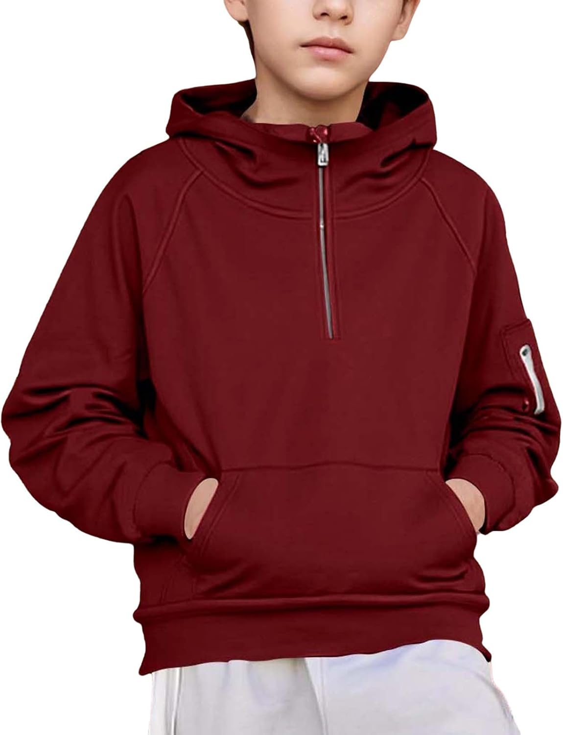 Boys Half Zip Hoodies Quarter Zip Pullover Long Sleeve Oversized Sweatshirts with Pockets Fall Winter Warm Athletic Tops