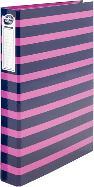 Pukka Pad A4 Ringbinder Box of 10 Paperboard Files with D-Ring Mechanism Inner Index and Note Organizer Navy/Pink Stripes