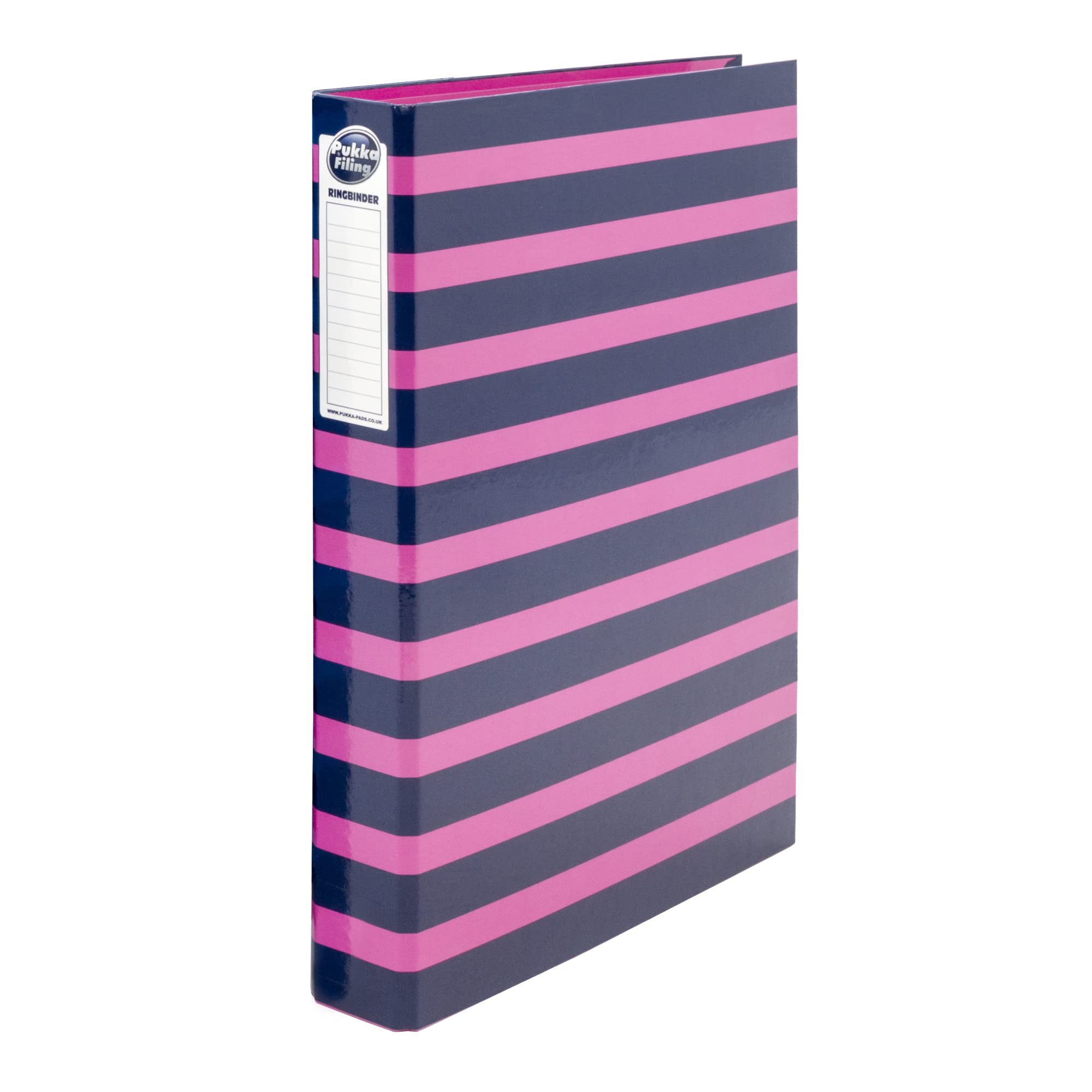 Pukka Pad A4 Ringbinder – Box of 10 Paperboard Files with D-Ring Mechanism – Inner Index and Note Organizer – Navy/Pink Stripes