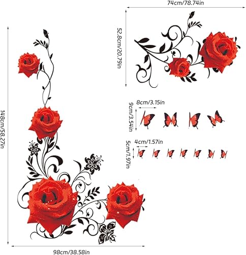 Vista 25 de DERUN TRADING Calcomanías de pared de flores de rosa azul, calcomanías de decoración murales para mujeres y niñas, cuarto de bebé, dormitorio