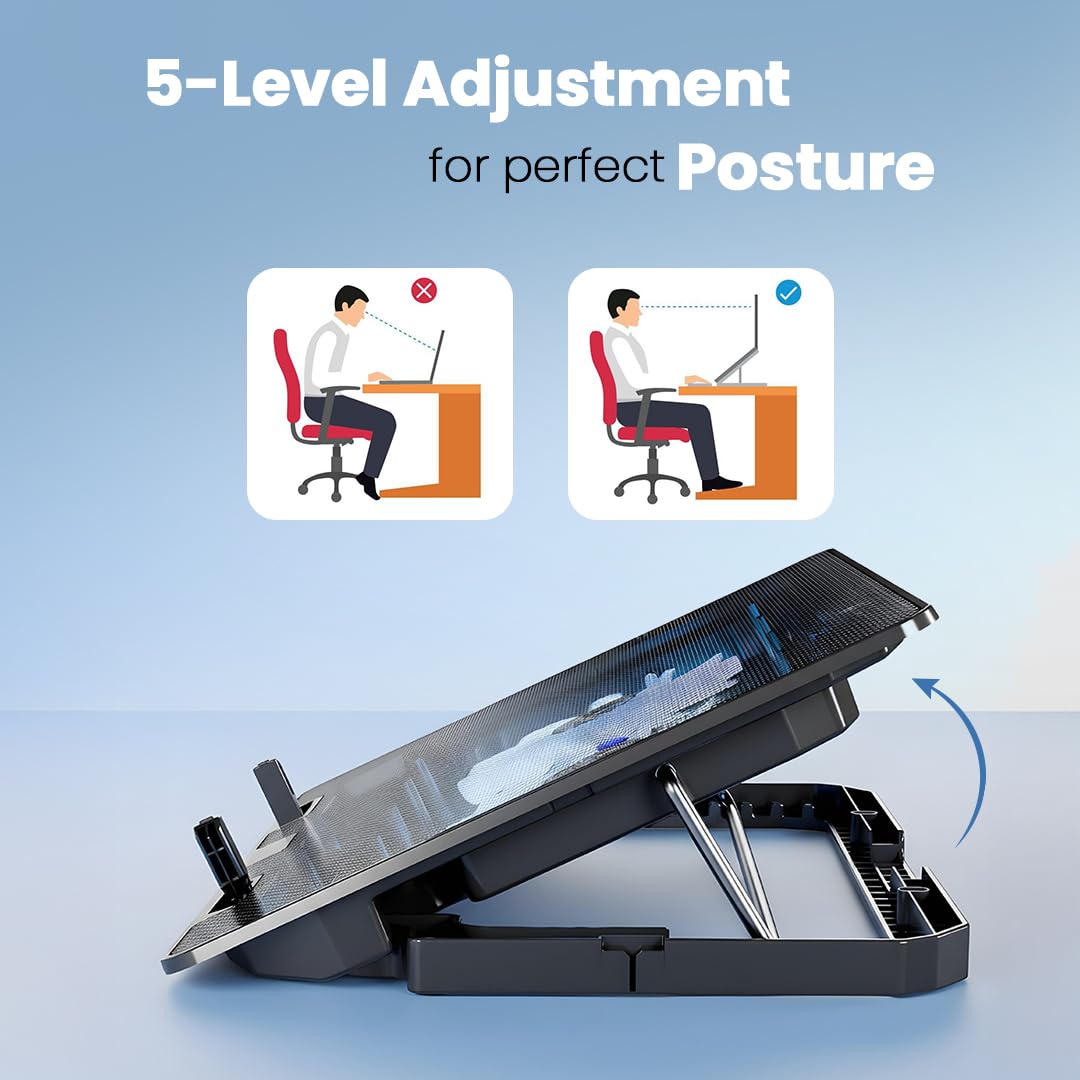 Lapcare Chillmate Powerful Laptop Cooler Pad with Dual 125mm Fans, Silent Operation, Adjustable Fan Speed, Controls, USB, 5 Step Retractable Stand and Mobile Holder 15 61ALbWpa9 L. SL1080