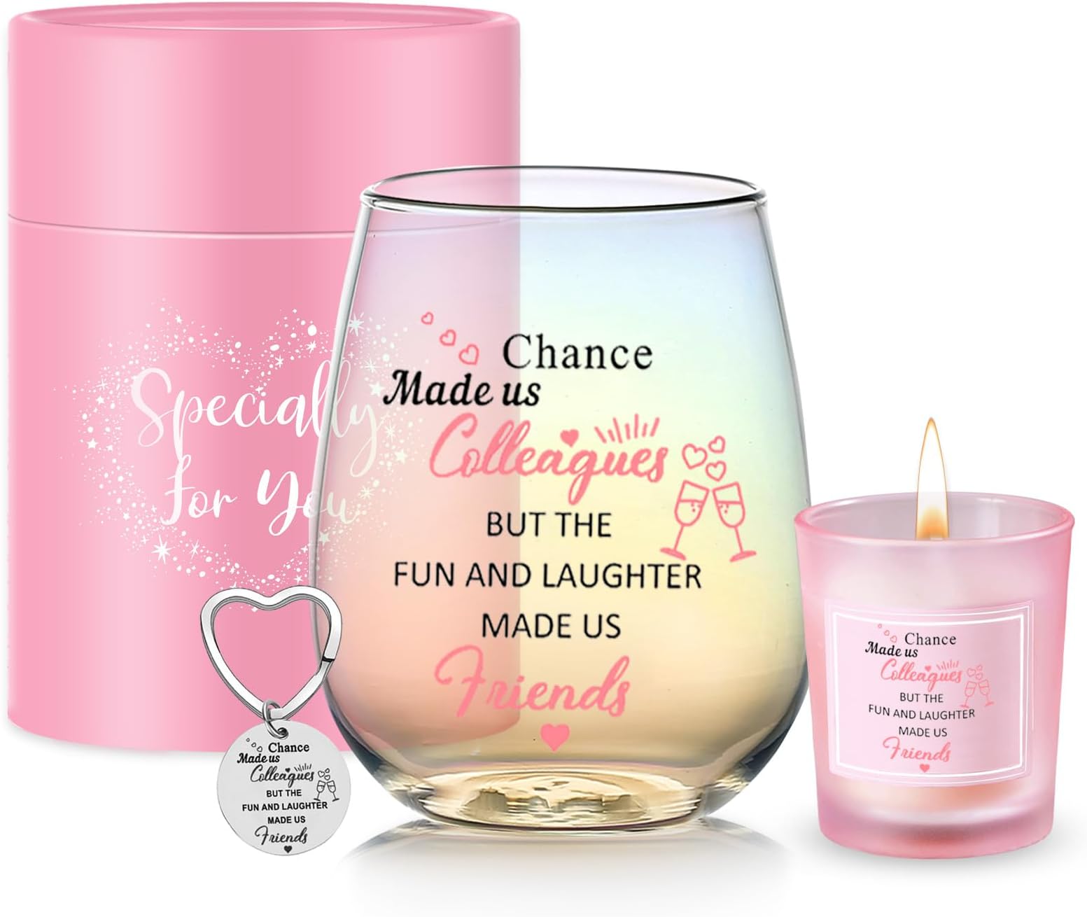 Colleagues Colorful Stemless Wine Glass, Chance Made Us Colleagues, Funny Present for Colleague Coworkers Friends Personalised Leaving Thank You Retirement Gifts Birthday New Job Women