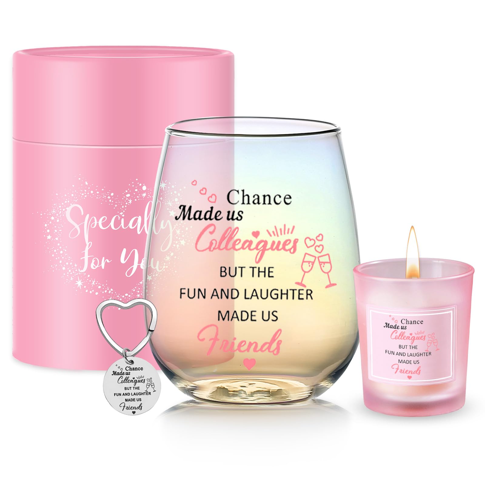 Colleagues Colorful Stemless Wine Glass, Chance Made Us Colleagues, Funny Present for Colleague Coworkers Friends Personalised Leaving Thank You Retirement Gifts Birthday New Job Women