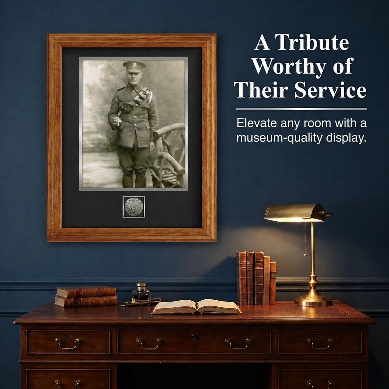 Northern Promotions Air Force Veteran Gift – 11x14 Display for 8x10 Portrait or Award – Oak Picture Frame, Dark Gray Mat, Silver Trim and Emblem – Retirement Ceremony Memorial or Commissioning Gift