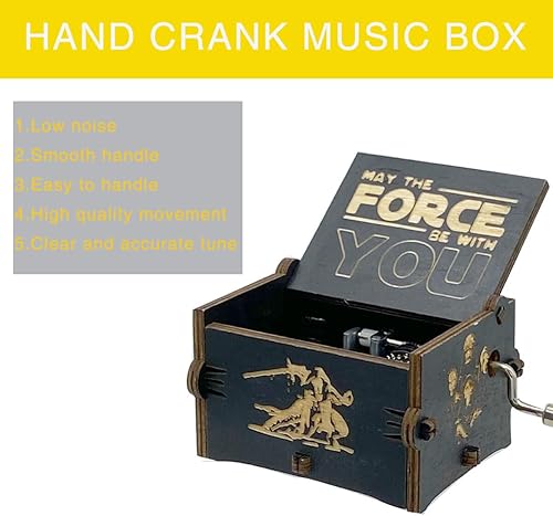 Miniatura 7 de MAD DI Caja de Música, Manivela de Madera, Cajas Musicales Únicas con Tema de Star Wars, Mini Artesanía Antigua Vintage Grabada con Láser,