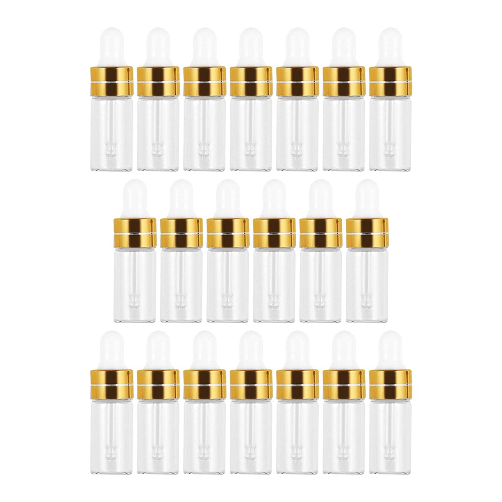 t.o.g. 20 pieces empty glass dropper bottles containers for perfume oils liquids gold 3ml