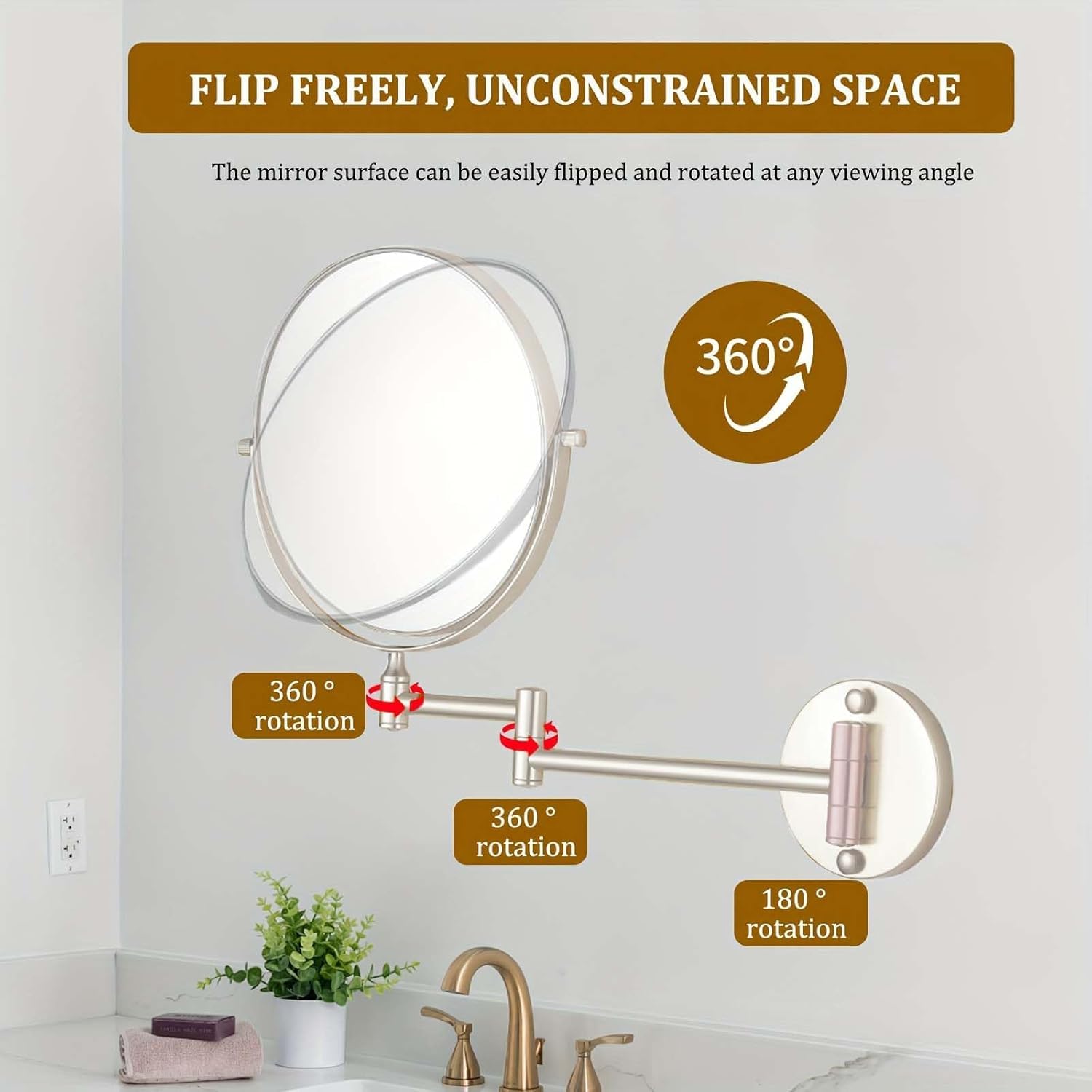 JPS(tm) 8" Makeup Mirror/Shaving Mirror/Bathroom Mirror Magnify Mirror & Wall Bracket with Adjustable Frame (Series:-Silver) 4