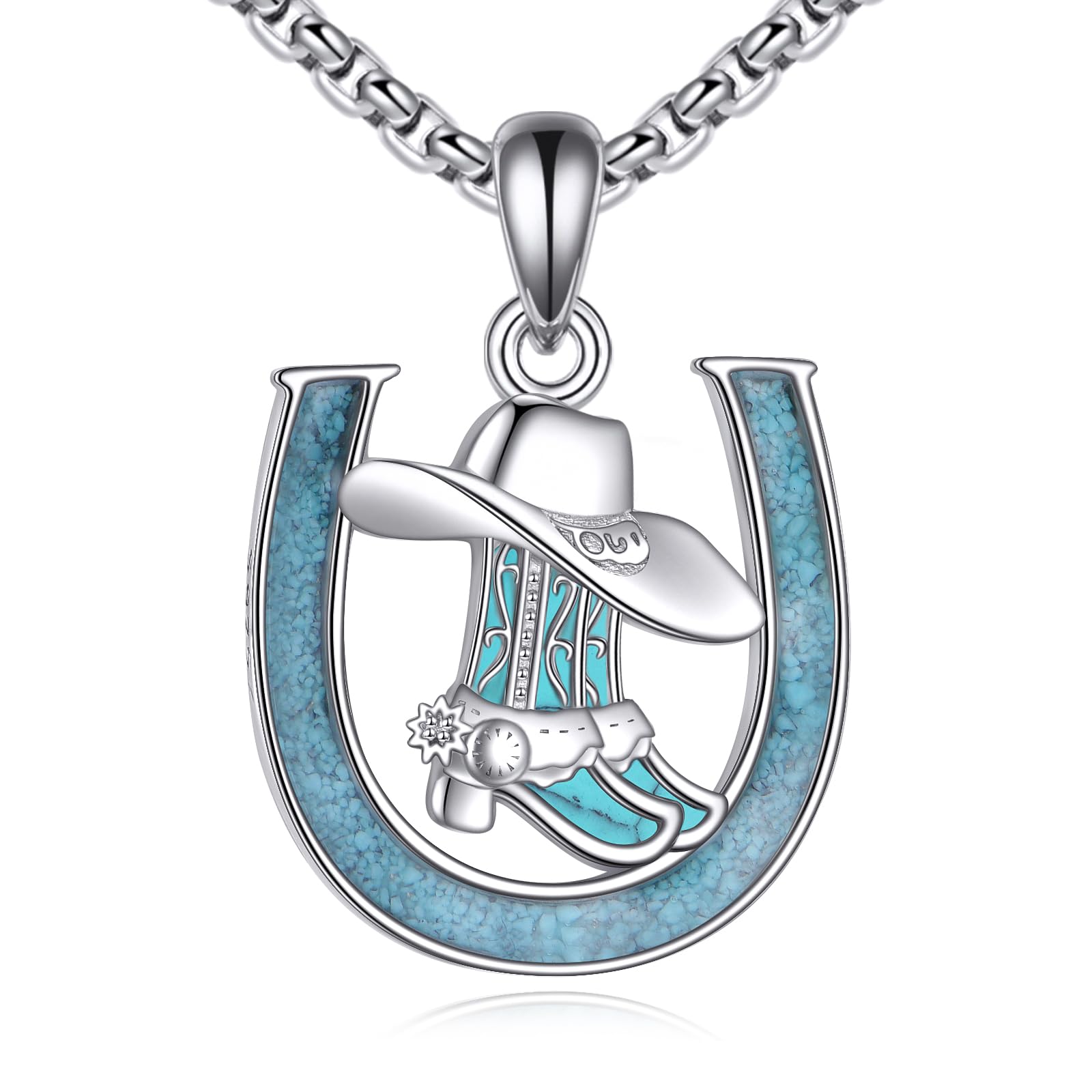 Collier botte de cowboy turquoise en argent massif raffiné - 7
