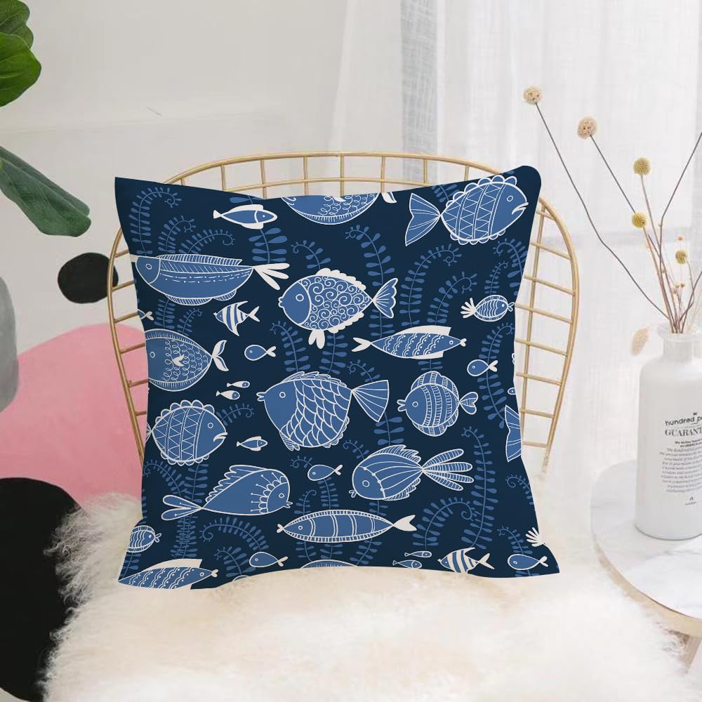 Hyosxw Ocean,Sealife Marine Navy Image With Tropic - A1 Cushion Cover,Throw Pillow Case Home Decorative For Living Room Bedroom Sofa Chair 18X18 Inch,Ocean,Sealife Marine Navy Image With Tropic Fish Moss Leaves Art1,Pillowcase 45X45cm
