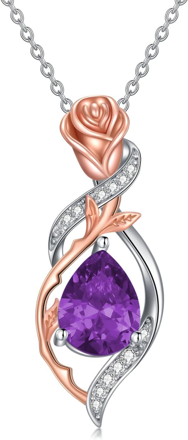 Valentine's Day Gifts for Women, Rose Flower Infinity with 12 Months Tearpdrop Birthstone Necklace, Anniversary Jewelry Women Necklaces for Her Wife Birthday Gift Ideas Birthday Present for Girlfriend Mom Daughter Yourself