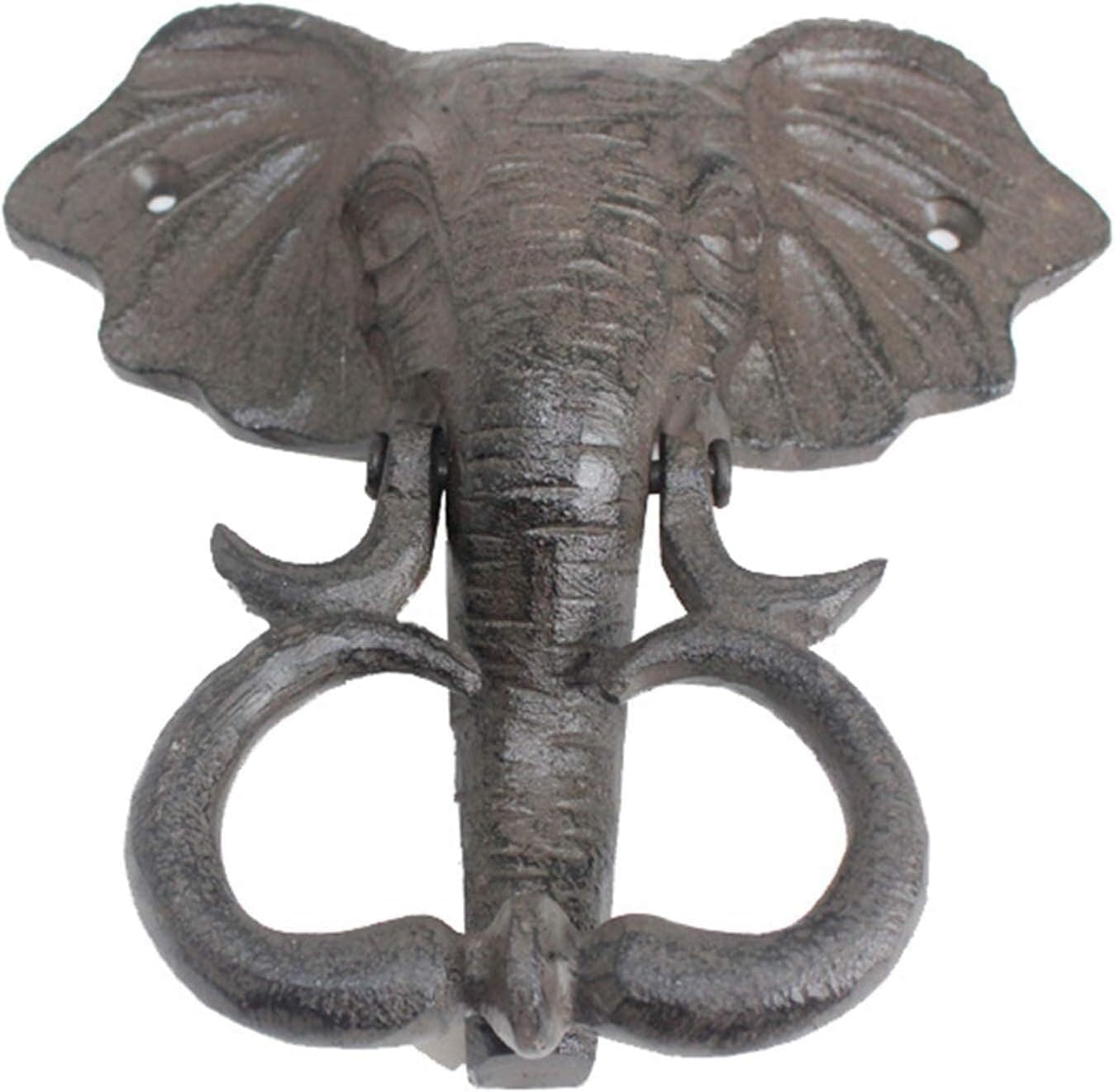 Door Knocker, Door Knocker Heavy Duty Elephant Knockers, Vintage Pull Ring Outdoor Garden Fence Handle Decor with Teeth, Kind Elephant Shaped Knocking Ring