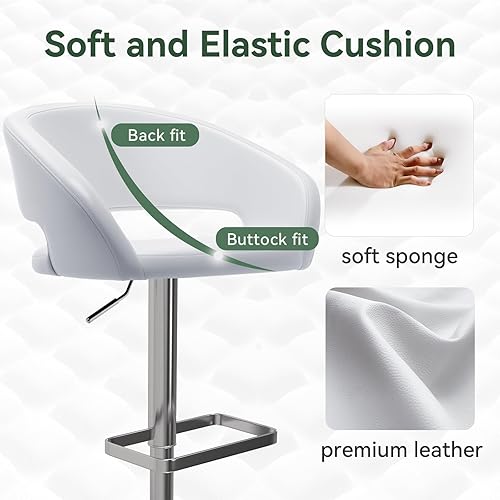 Miniatura 4 de Vogue Furniture Direct Adjustable Bar Stool with Hollow Back and Arms, Modern PU Leather Swivel Barstool, Airlift Counter Height Bar Chair for