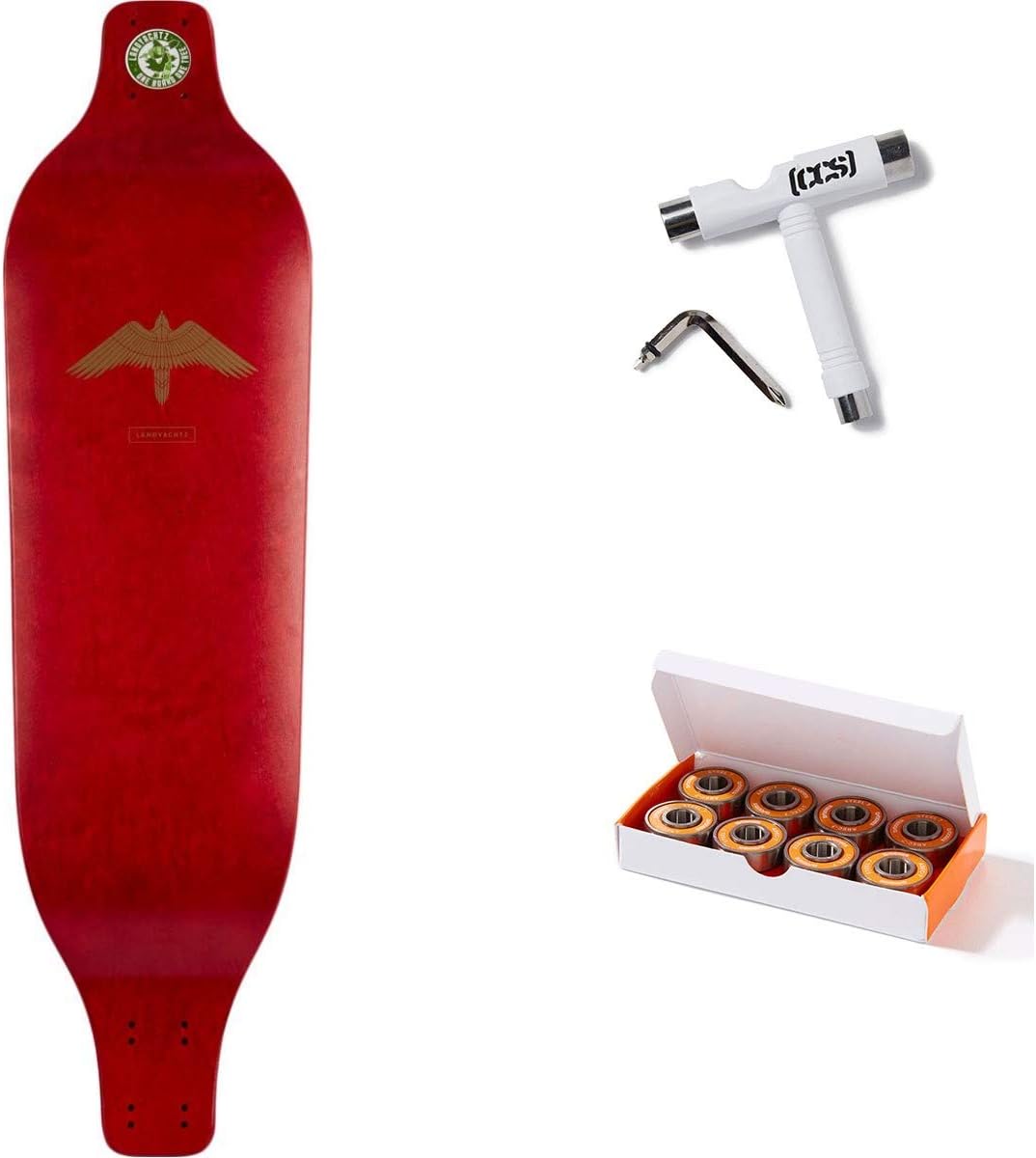 Landyachtz Evo 36 Falcon Longboard Deck with CCS Skate Tool and Abec 7 Built In Spacer Bearings