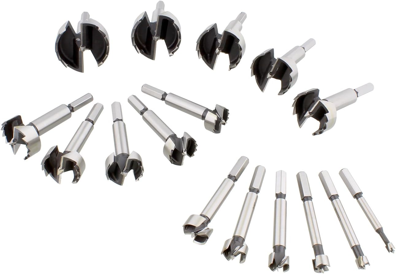 DCT Forstner Bits Wood Drill Bits 16pc 1/4 – 2-1/8 SAE Hole Saw Drill Bit Set Forstner Drill Bits for Wood Boring Bits