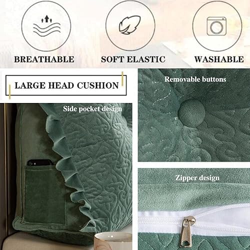 Miniatura 2 de Almohada grande de cuña de lectura, cojín para cabecero de cama, cojín para cama individual, matrimonial, Queen, King, litera, color verde, 59