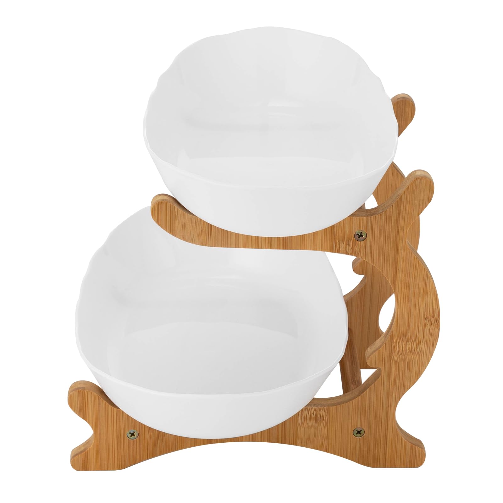 2-poziomowa miska na owoce, 14,8 x 22,5 x 21,5 cm, taca do serwowania owoców z bambusowym stojakiem, z tworzywa sztucznego, kosz na owoce, warzywa, przekąski, słodycze