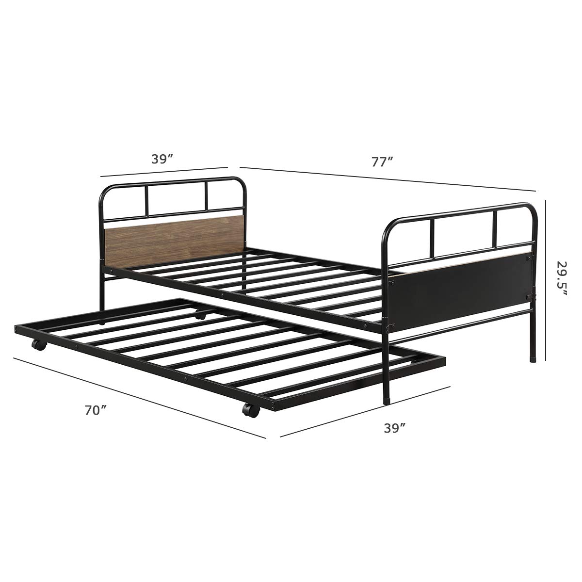 Giantex Twin Daybed and Trundle Frame Set, Trundle Day Bed with 2