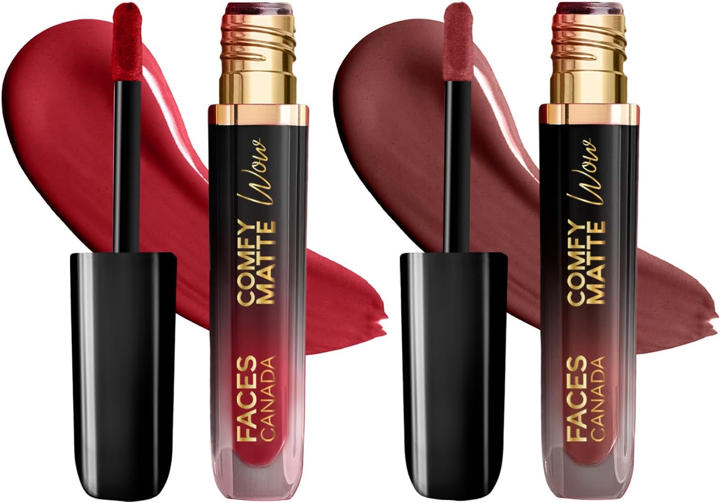 FACES CANADA Comfy Matte Wow Liquid Lipstick - The Bold Edit, (3.8ml x 2) | Cocoa Crush 07 + Maroon Maven 05 | Long Lasting | Matte Finish | Lipstick Combo | Pack of 2