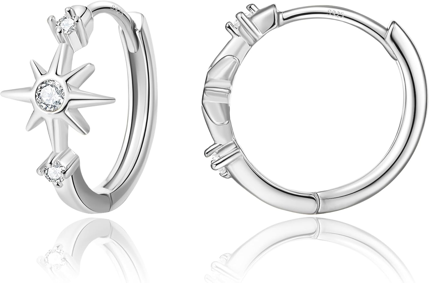 DAILY VIBES Small Star Gold Huggie Earrings for Women 925 Sterling Silver Post Dainty 14K Gold Plated Mini Cubic Zirconia Cartilage Hoop Earrings for Women