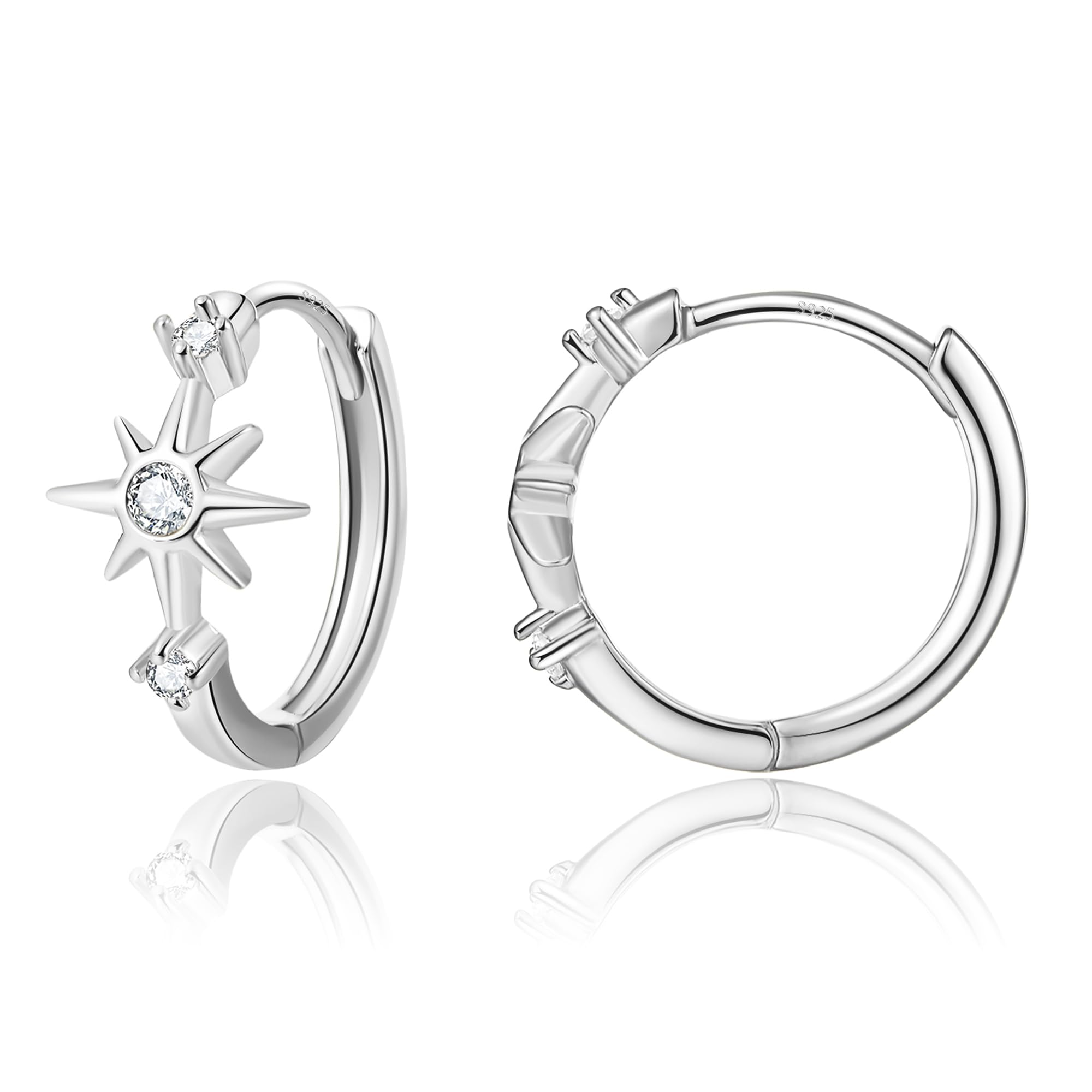 DAILY VIBES Small Star Gold Huggie Earrings for Women 925 Sterling Silver Post Dainty 14K Gold Plated Mini Cubic Zirconia Cartilage Hoop Earrings for