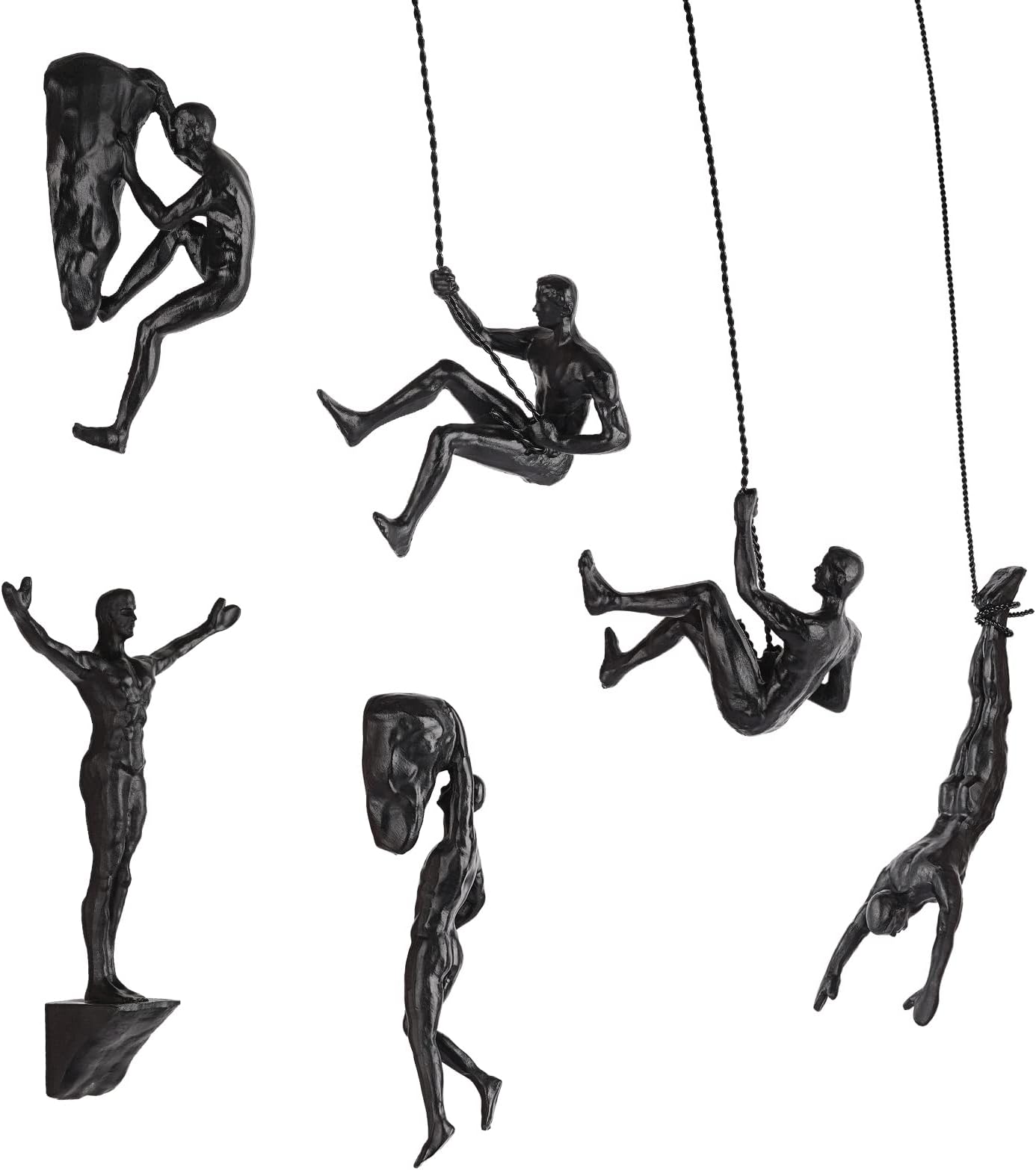 Set of 6 Nordic Modern Simplicity Resin Sculpture Creative Climbing Man Wall Sculptures Hand-finished for Art Home Decor (6Pcs Black)