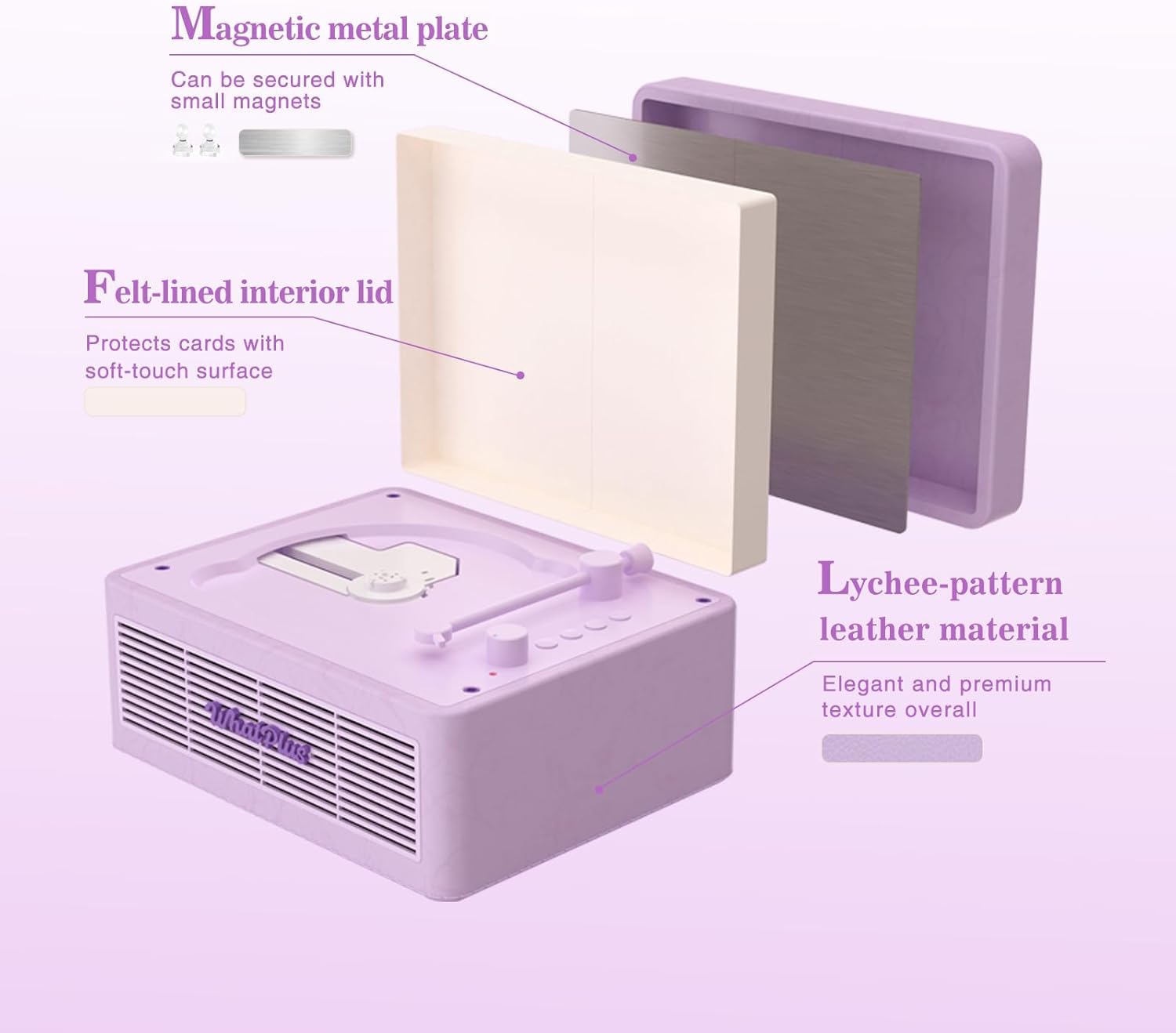 CD Player with Bluetooth Speaker, High-Fidelity Sound, App-Controlled, Magnetic Display for Photos & Pins, Retro Desktop Music Player, Gift for Music Lovers (Light Purple)
