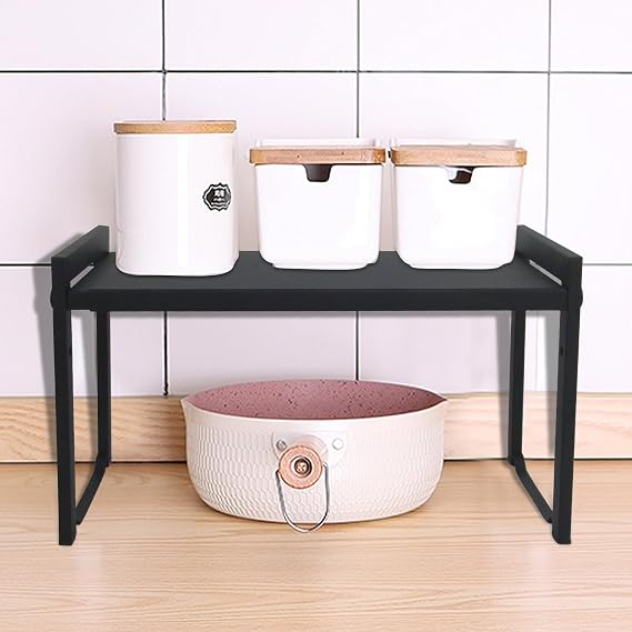 Expandable Cabinet Shelf 13.8~26(L), Cupboard Shelf, Black M