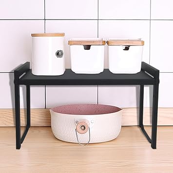 Expandable Cabinet Shelf 13.8~26(L), Cupboard Shelf, Black M