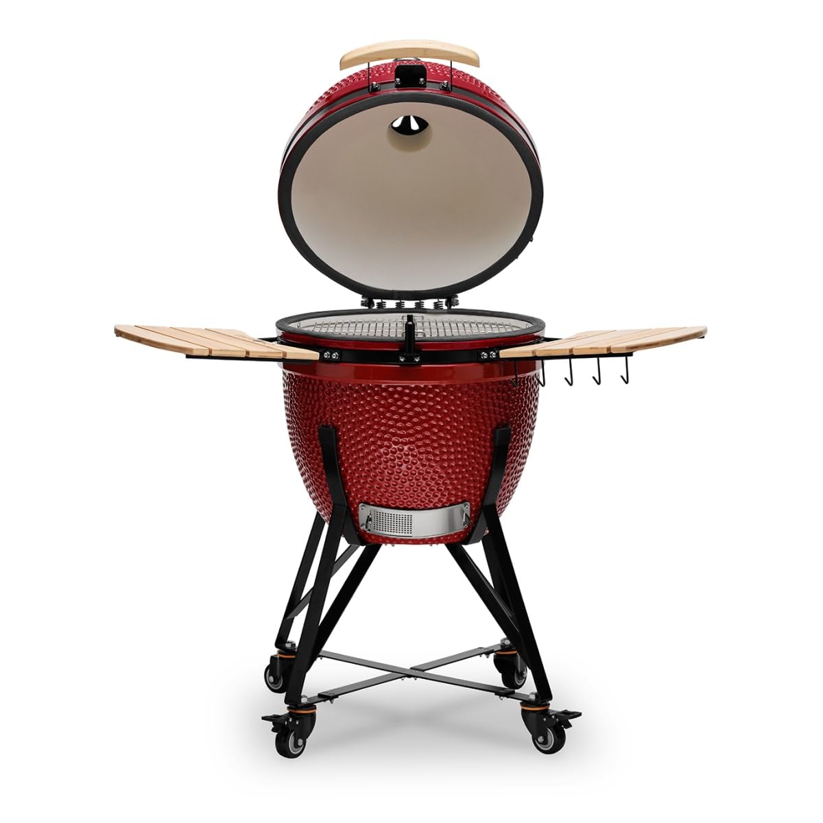 Kamado BONO BBQ Grande - ceramiczny grill Kamado z 6 dodatkami - grill BBQ Ø 59 cm z akcesoriami - czerwony Grill-wędzarnia na patio, balkon lub do ogrodu