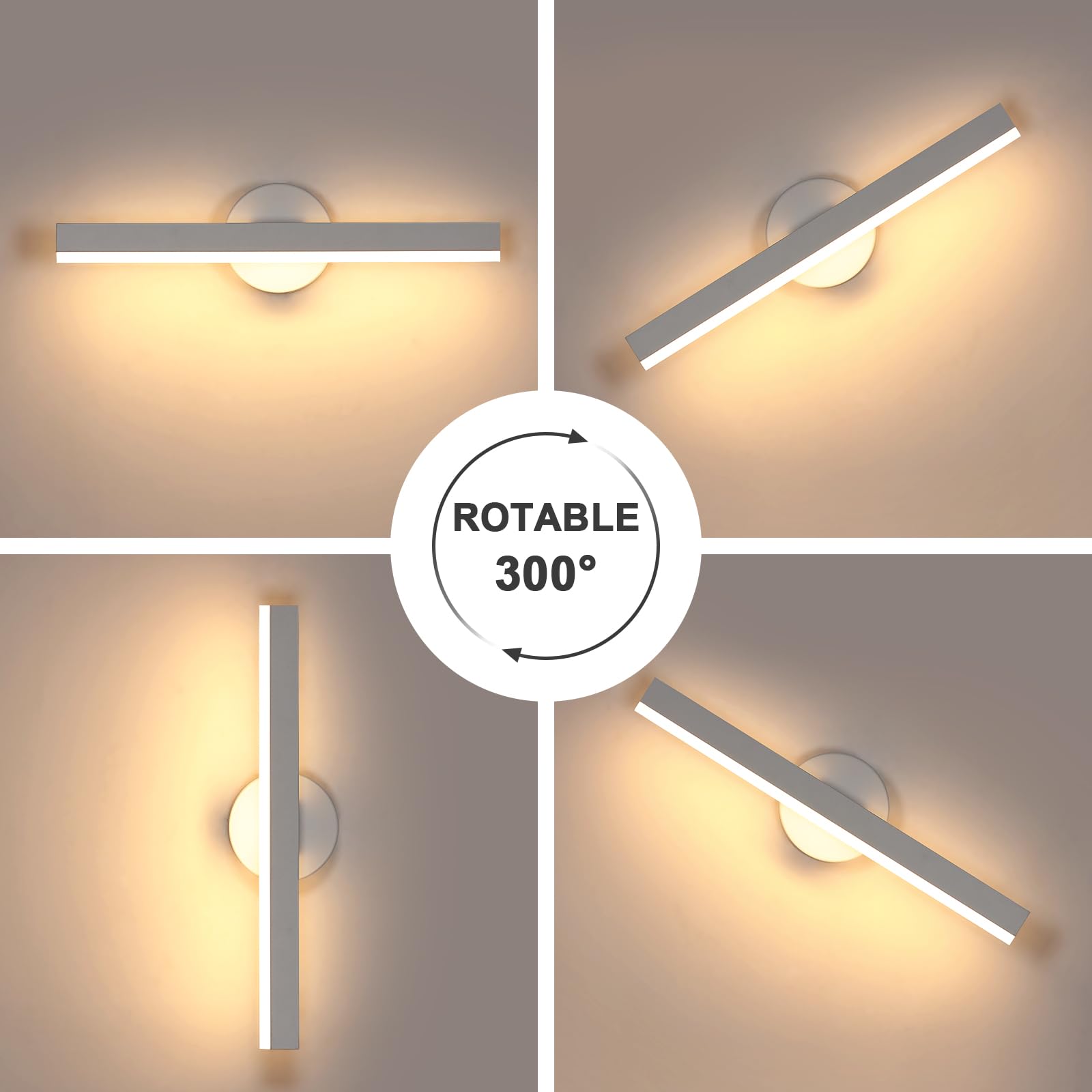 Riserva Aplique de Pared Interior 12W, Lampara Pared LED Moderna Giratorio 300°, Luz de Pared Blanca Cálida 3000k, Blanco Lámpara de Espejo Baño Para Tocador Inodoro, Salón, Dormitorio, Escalera