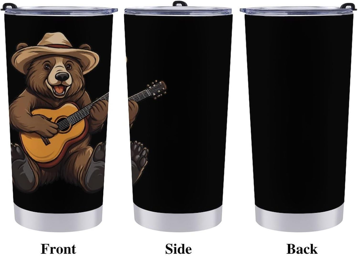 Bear Playing Guitar Travel Coffee Mug Stainless Steel Insulated Tumbler Water Bottle Tea Cup for Home Office