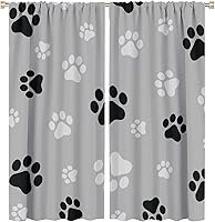 Vista 182 de Cortinas opacas con estampado de patas de perro, estampado de patas de perro y huesos, tratamiento de ventana, cortinas con aislamiento térmico