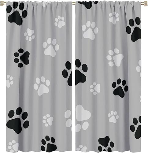 Miniatura 182 de Cortinas opacas con estampado de patas de perro, estampado de patas de perro y huesos, tratamiento de ventana, cortinas con aislamiento térmico