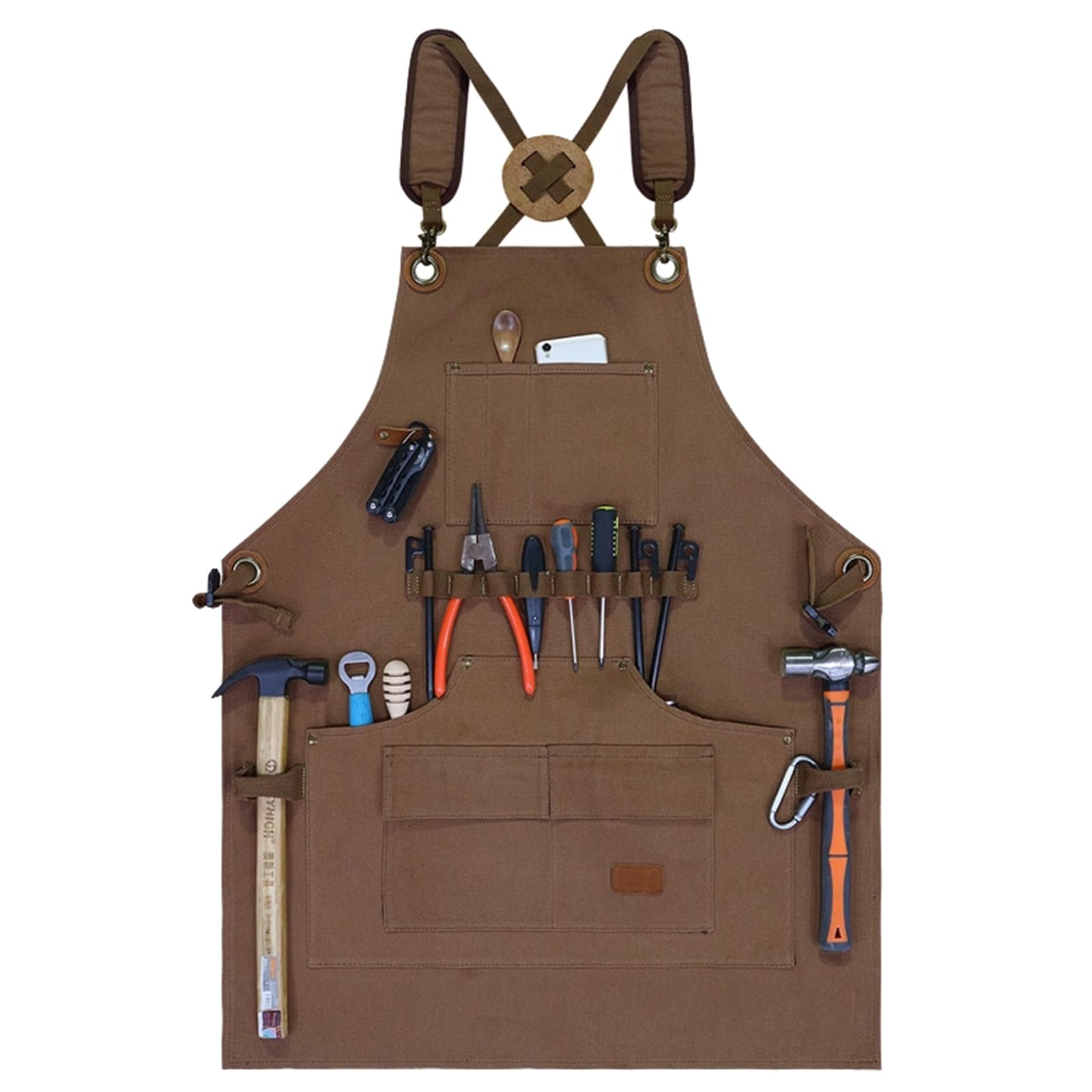 Delantal De Trabajo Hombre con Bolsillos, Delantal De Carpintero Hombre, para Carpintería Jardinería Brown,One Size